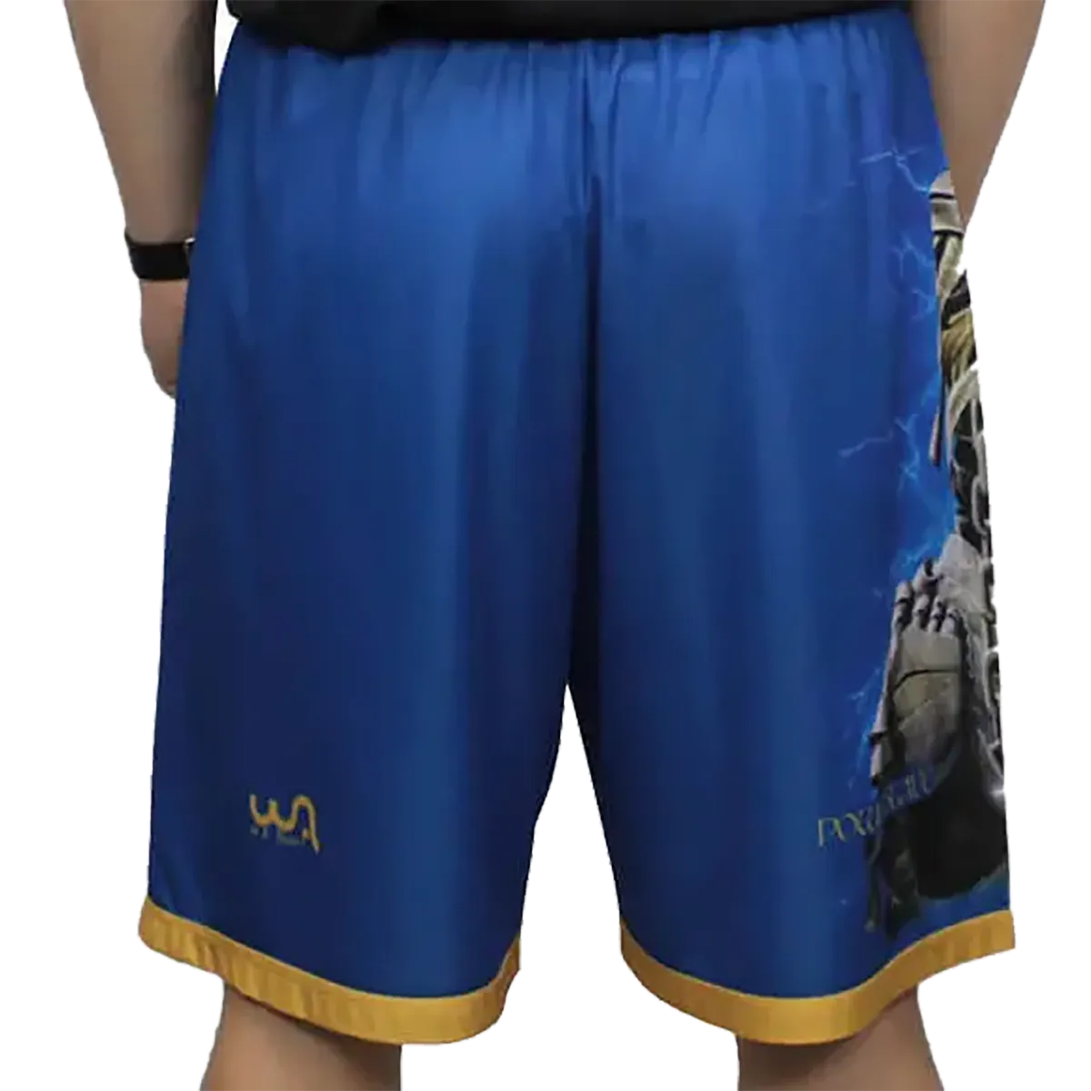 Back View of the Iron Maiden Shorts with a Discreet Logo and Continuation of the Powerslave Cover Art
