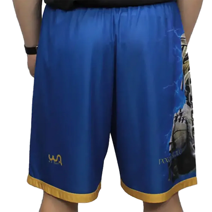 Back View of the Iron Maiden Shorts with a Discreet Logo and Continuation of the Powerslave Cover Art