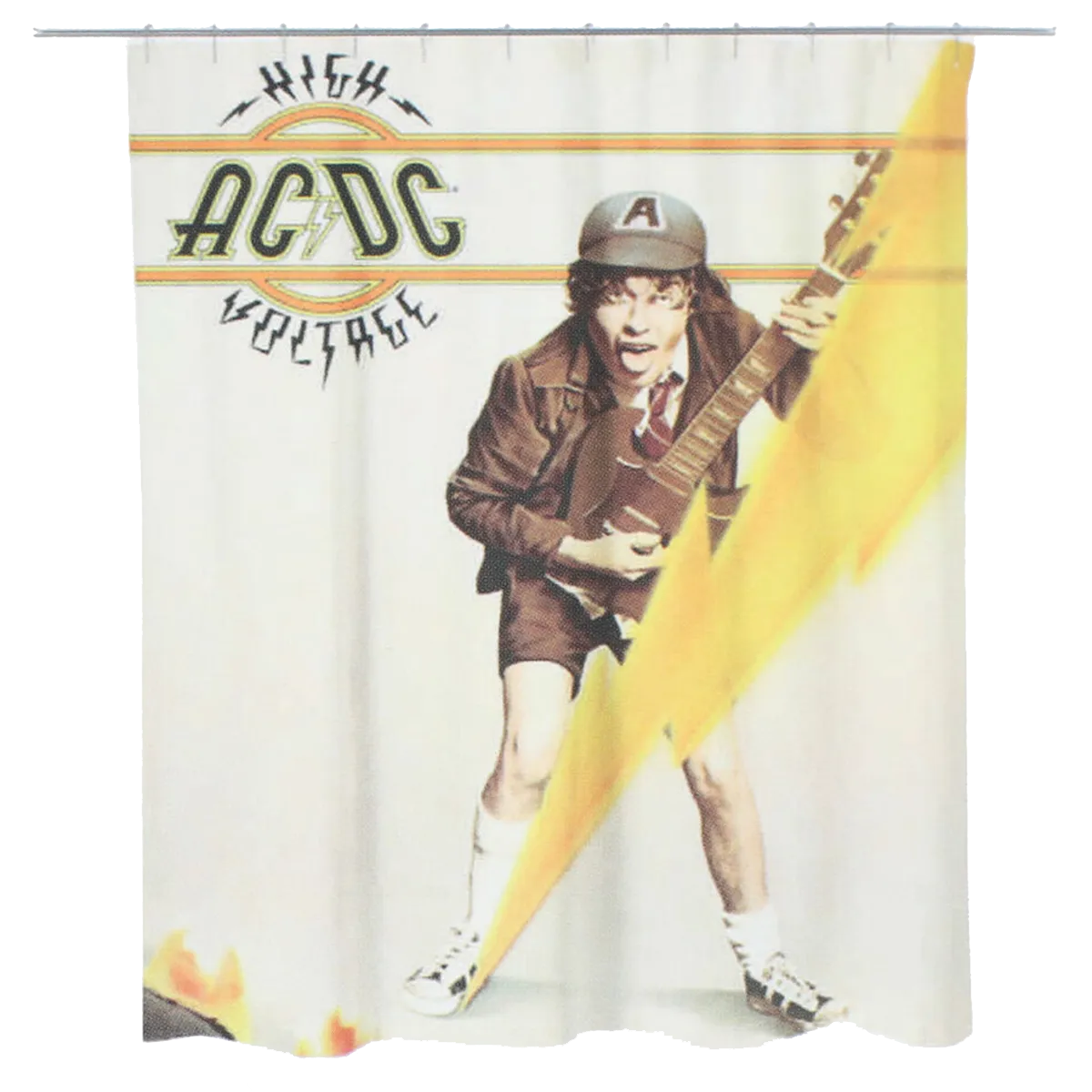 Rideau de douche AC/DC High Voltage avec Angus Young et logo mythique