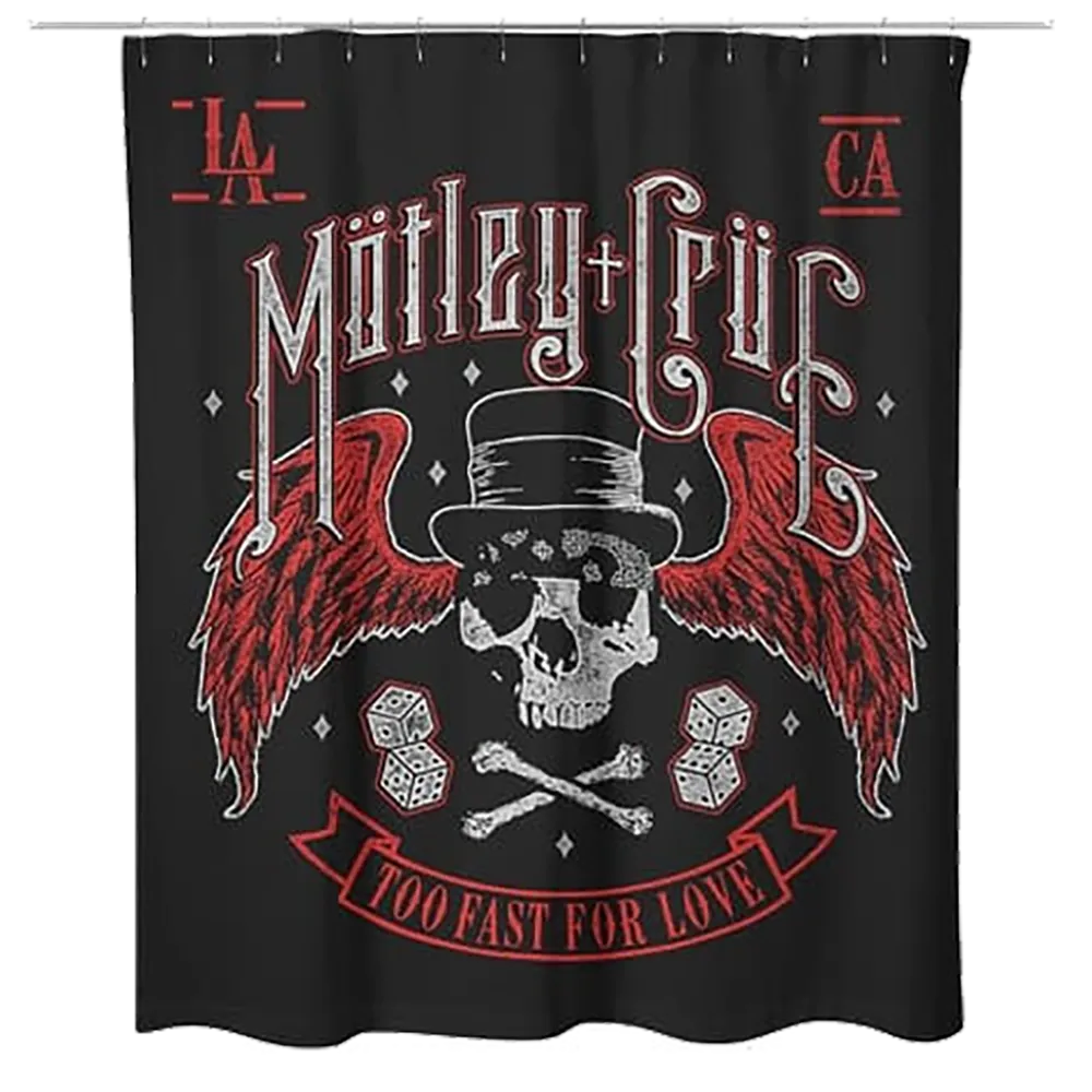 Rideau de douche Mötley Crüe Too Fast For Love avec crâne ailé et dés rouges