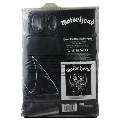 Dos de l’emballage avec détails du rideau de douche Motörhead