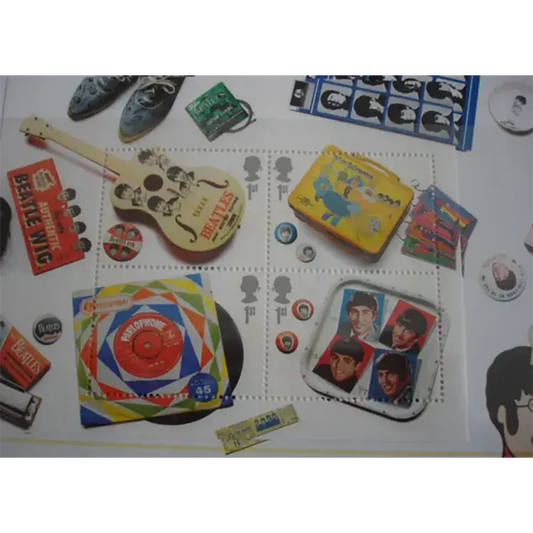 Sheet of 4 Beatles stamps (close-up)
