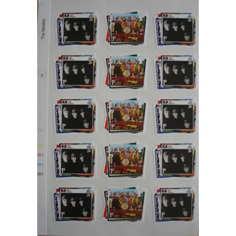 Sheet of 30 Beatles stamps - Sgt Pepper/Fab four (close-up)