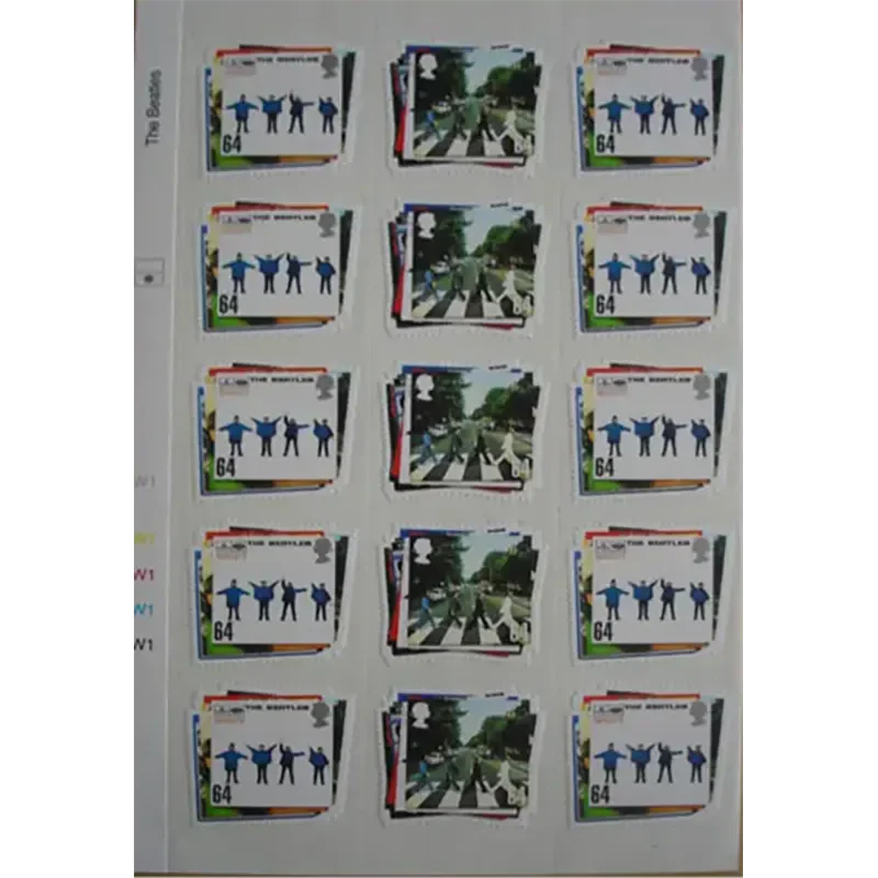 Sheet of 30 Beatles stamps - Abbey Rd/Help (close-up)