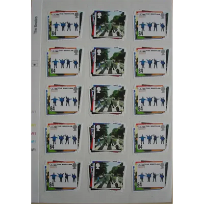 Sheet of 30 Beatles stamps - Abbey Rd/Help (close-up)