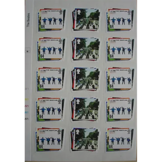 Sheet of 30 Beatles stamps - Abbey Rd/Help (close-up)
